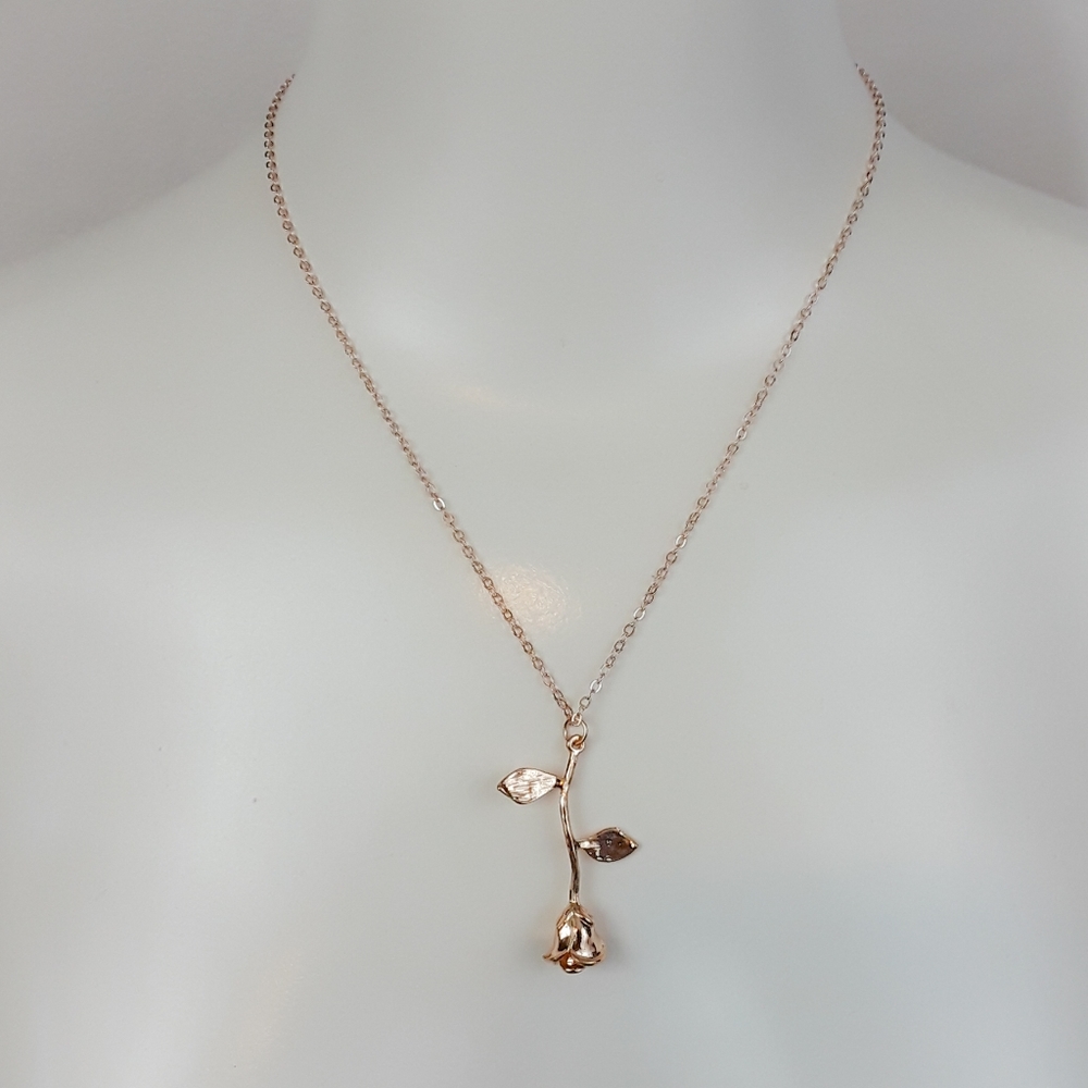 Rose Gold Dangling Rose Pendant Necklace - Picture 7 of 9